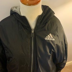 Boys large reversible adidas coat black and grey
